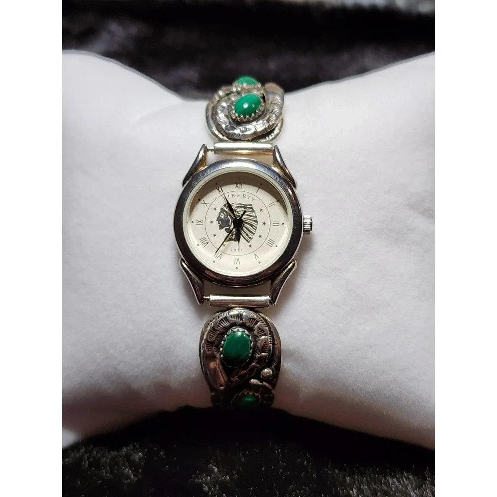 Navajo Michael Perry MP Sterling Silver Malachite Liberty Watch Vintage Running