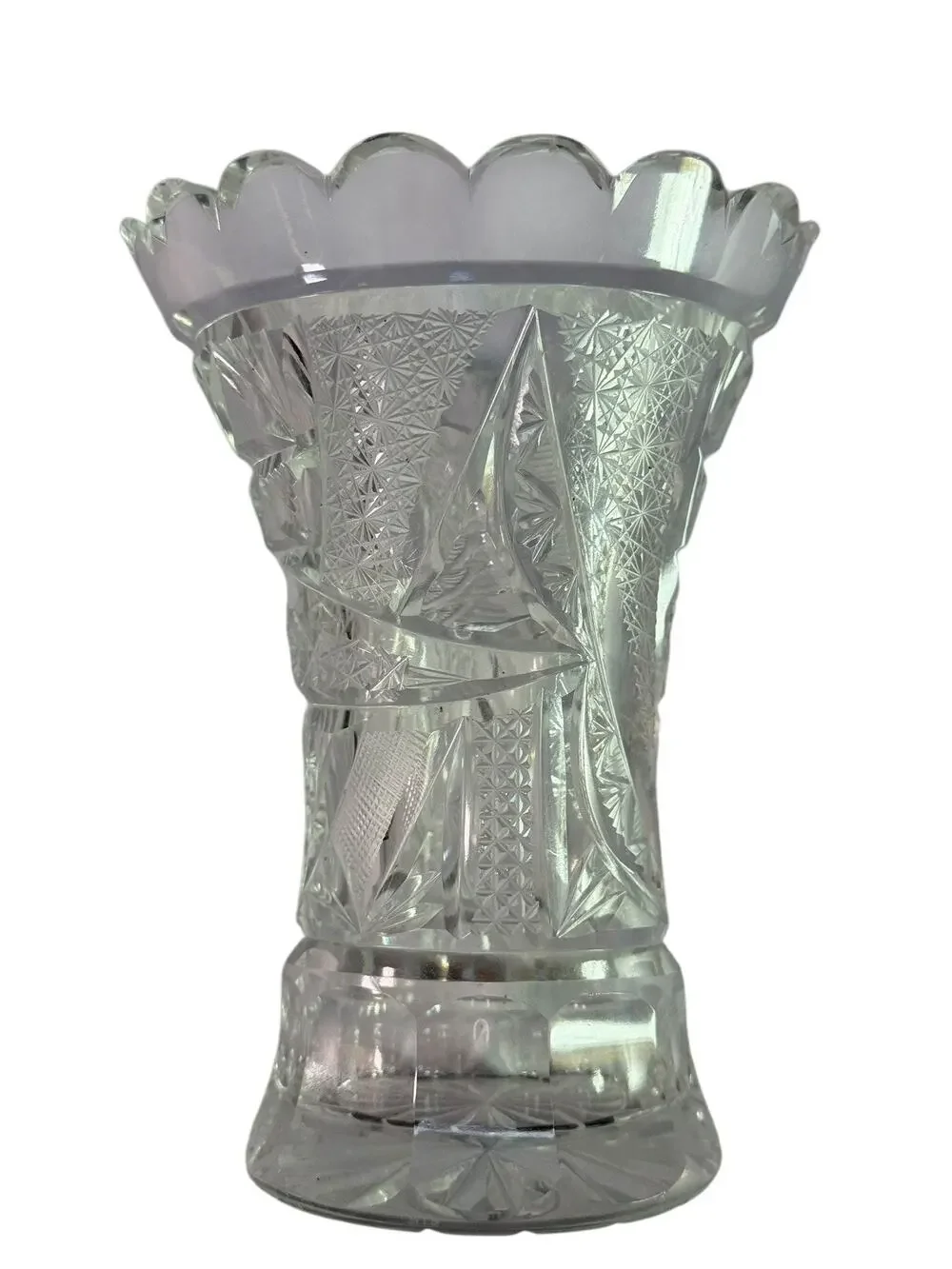 Antique ABP McKee Glass Innovation Corset Vase Cut Floral EAPG 5.5