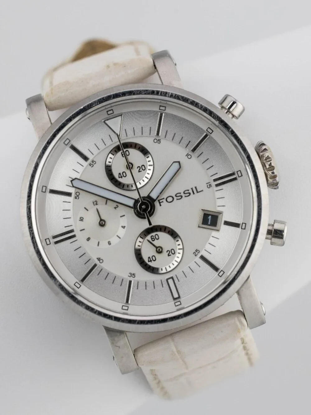 Fossil F2 ES1794 White Leather Chronograph Quartz Analog Women’s Fresh Battery
