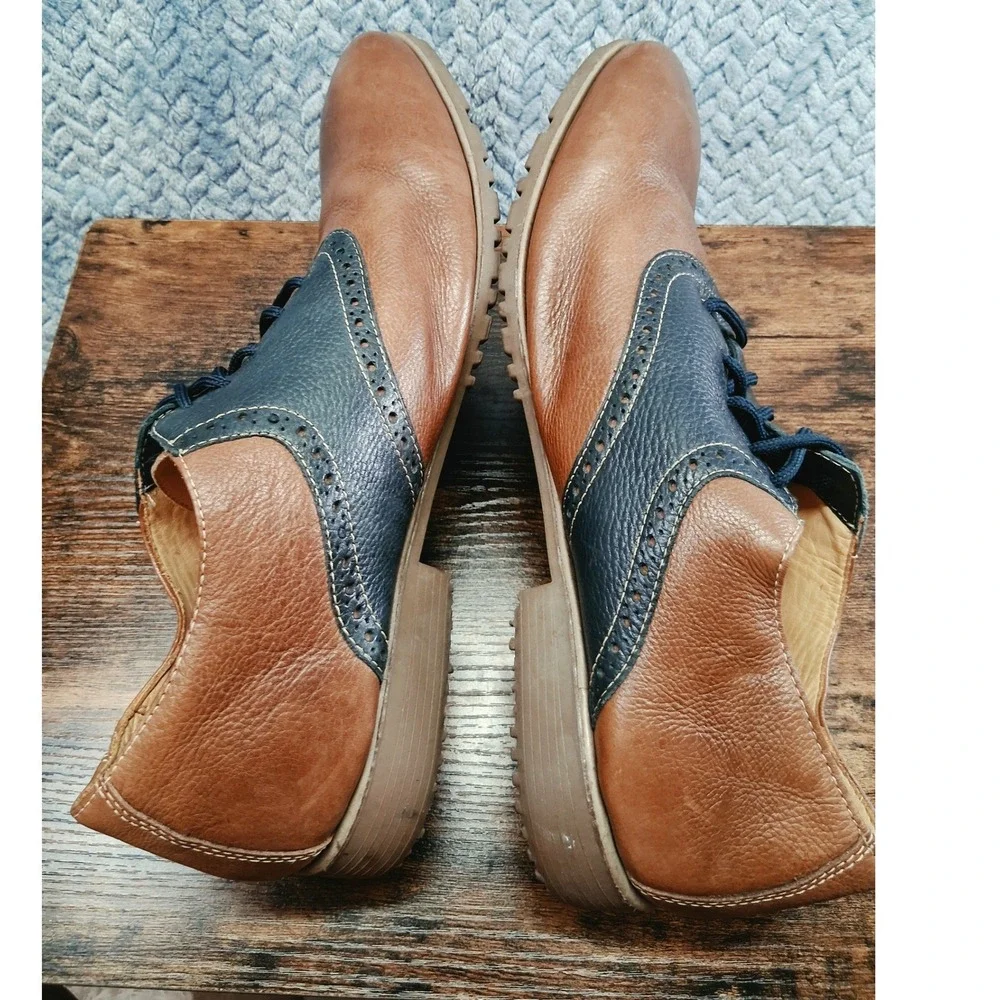Clarks Mens 13 D Leather Saddle Shoes Brown Navy Blue Oxford 66101 Brazil
