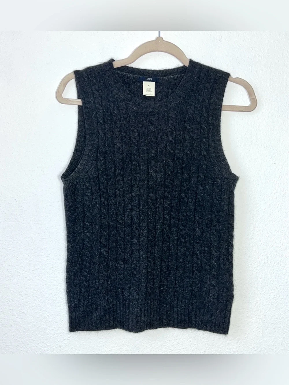 J.Crew Wool Cashmere Blend Cable Knit Sleeveless Sweater Vest Grey Size M