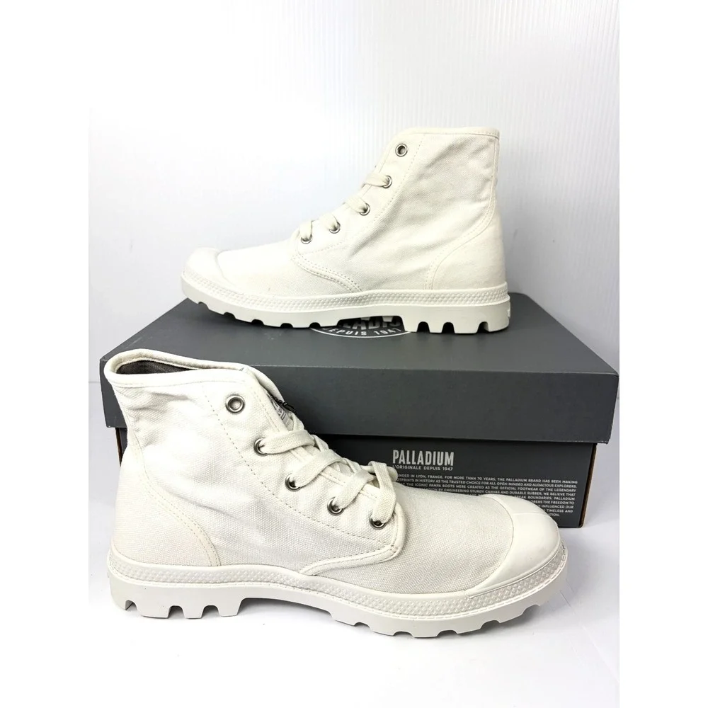 Palladium Pampa Hi Womens 11 Star White Canvas Ankle Combat Boots Lug Sole