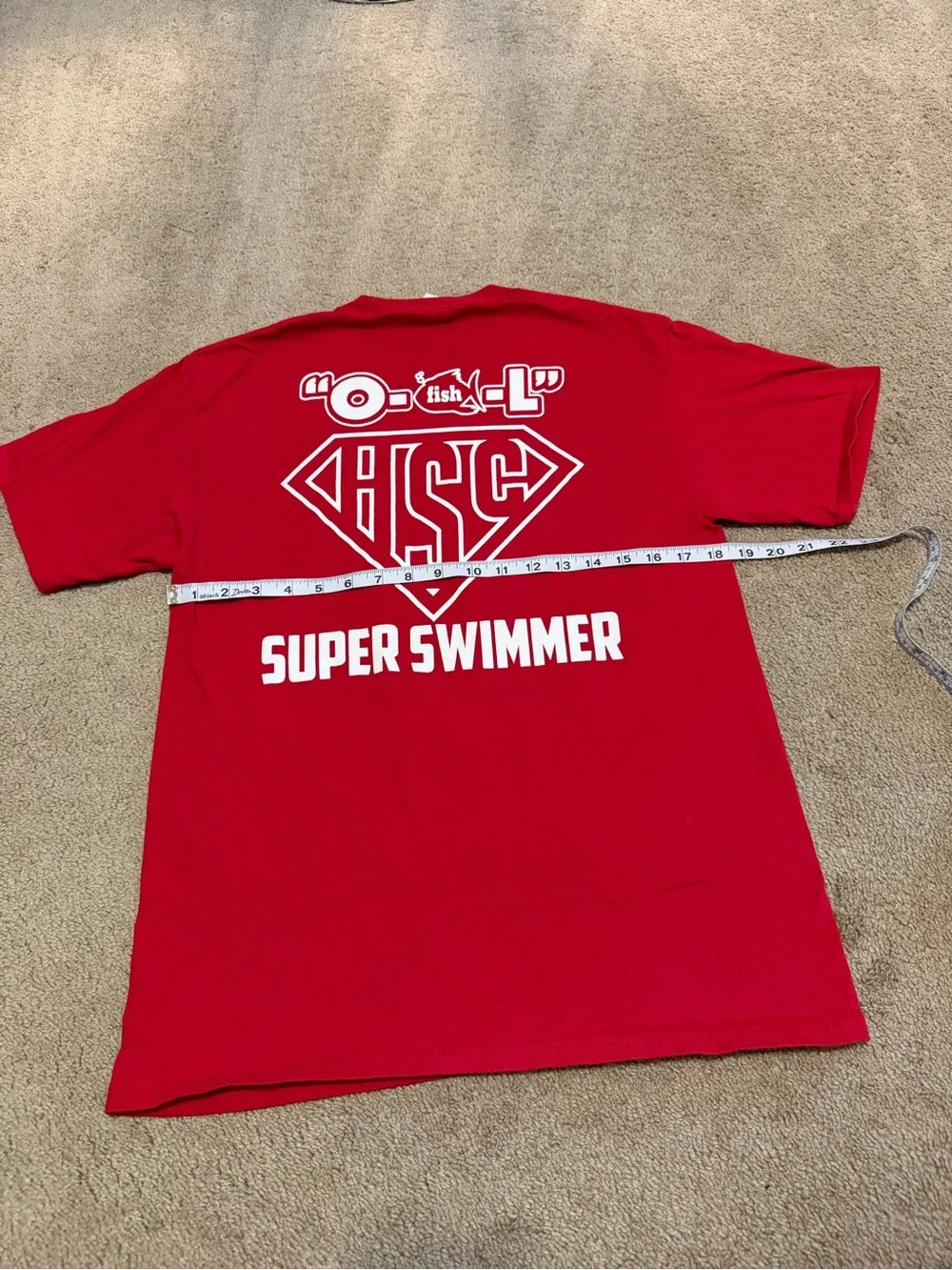 Port and Company Kids' Red Swim Tee with Blue Superhero Dolphin
