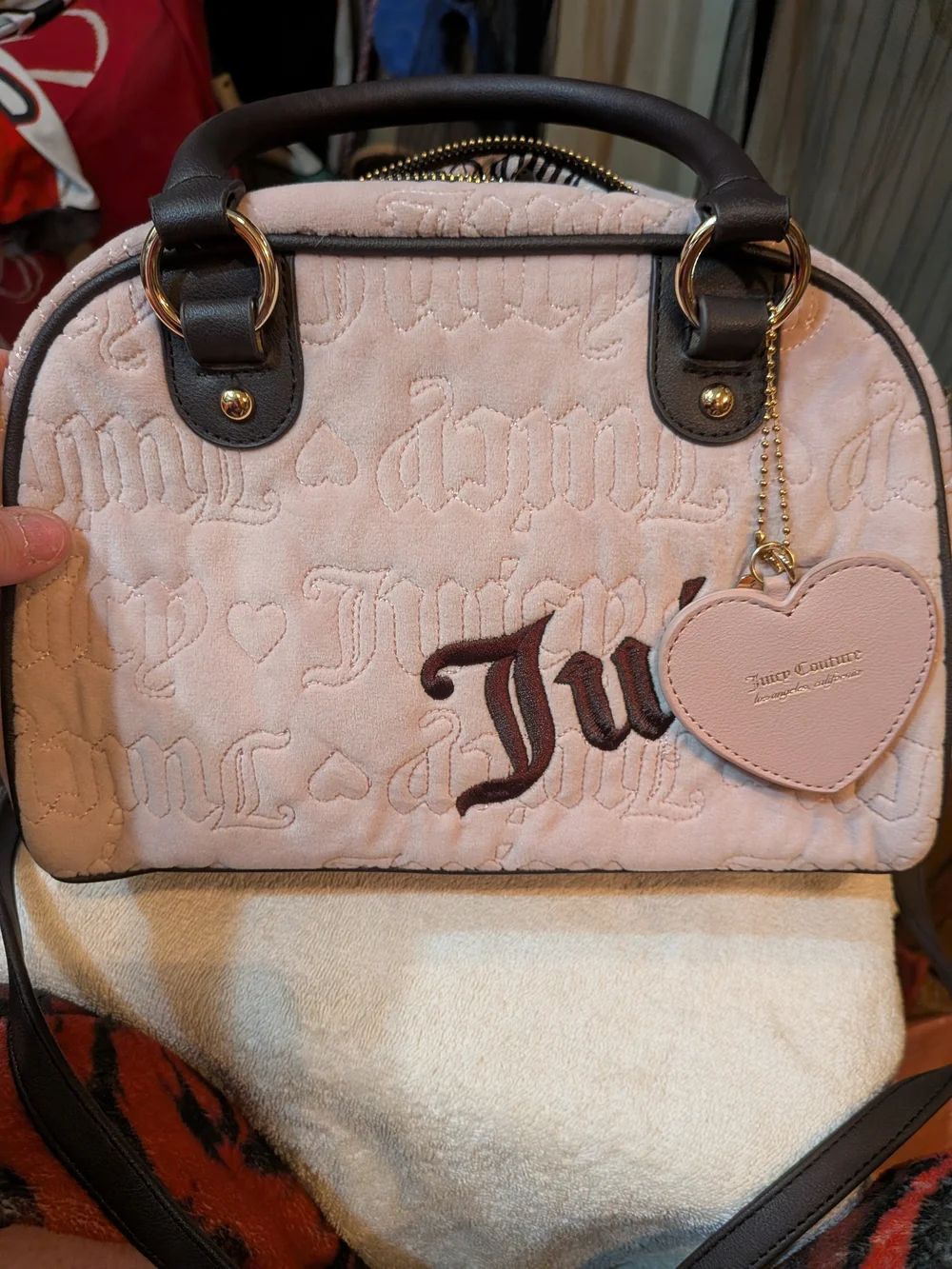 Juicy Couture Pink Quilted Heart Charm Satchel