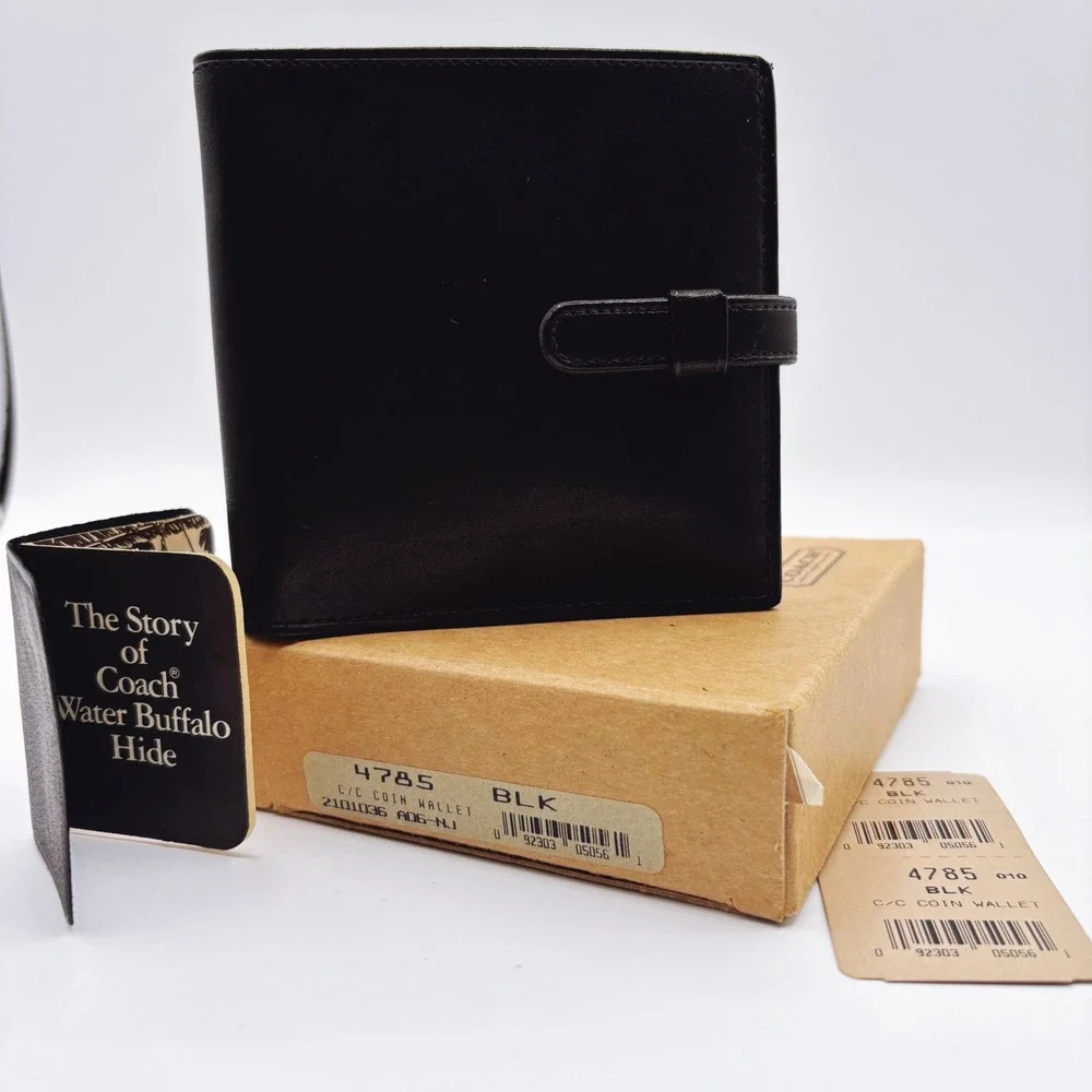 NEW Vintage Coach 4785‎ Black Water Buffalo Leather Bifold Coin Wallet DEADSTOCK