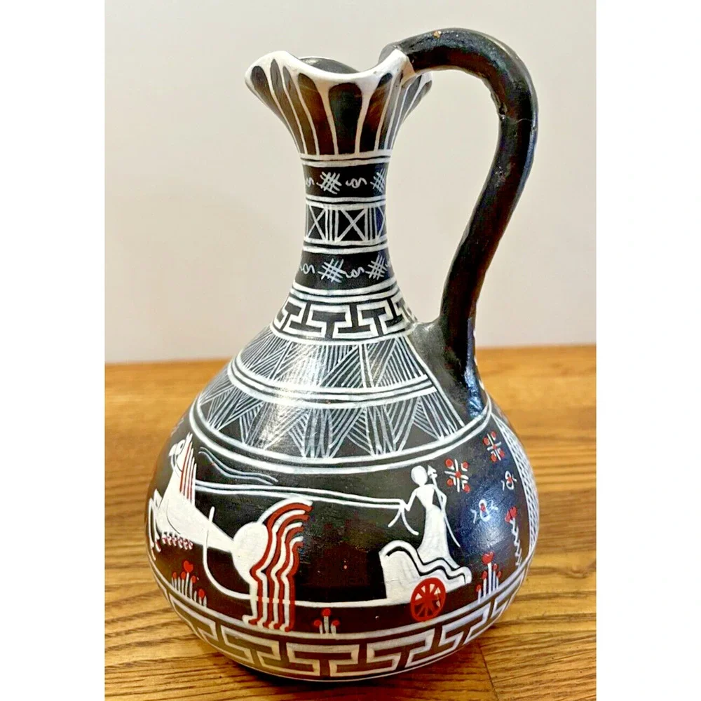 Pair of Unique Greek Vintage Vase Made by Vera G No. 5 & No. 20 Ceramic Handmade