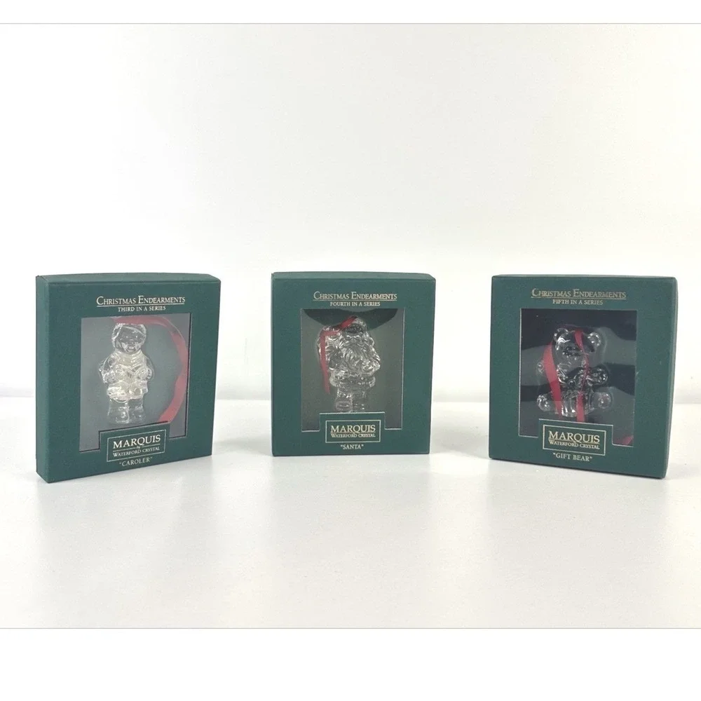 Set of 3 Marquis Waterford Crystal Christmas Ornaments Caroler Santa & Gift Bear