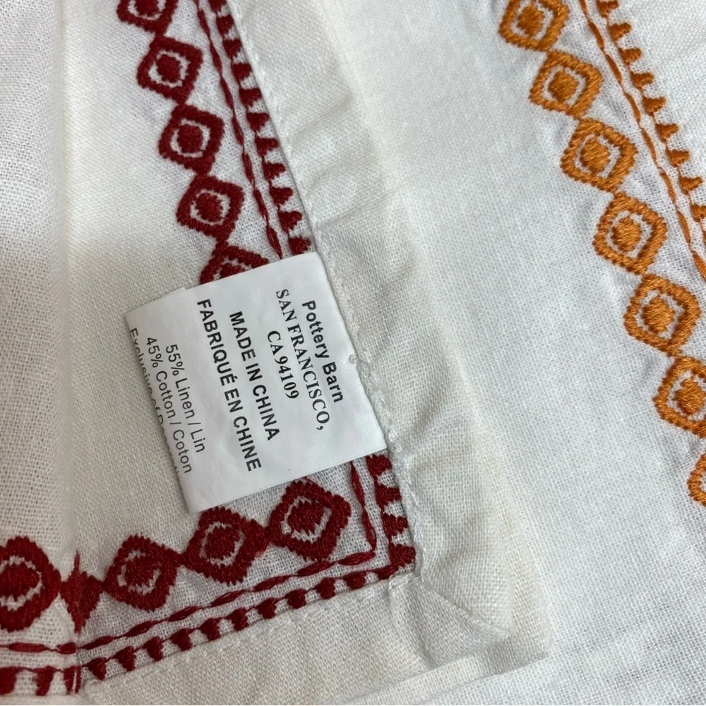 Vintage Pottery Barn (4)‎ Linen Cotton Napkins White Embroidered Border 18x18