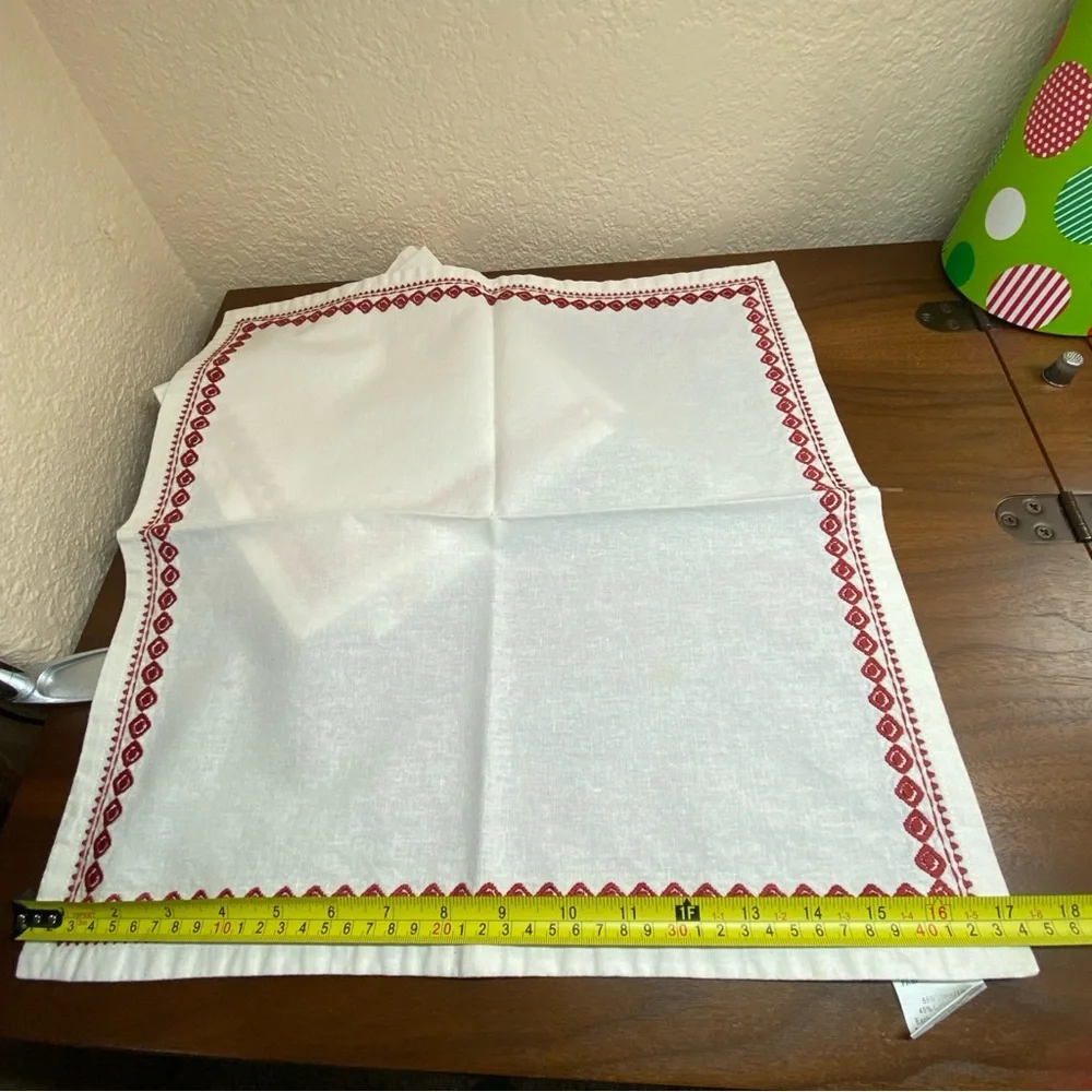 Vintage Pottery Barn (4)‎ Linen Cotton Napkins White Embroidered Border 18x18