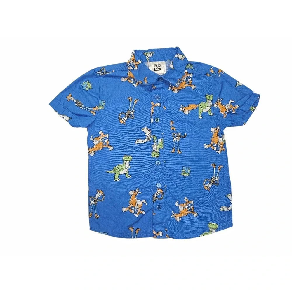 Disney‎ Pixar Toy Story Character Print Boys Button-Up 2T Blue All-over