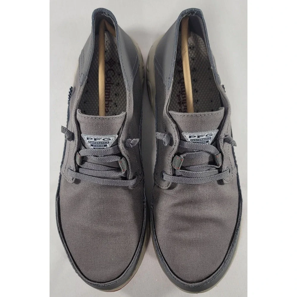 Columbia‎ Bahama Vent PFG Boat Shoes Mens Sz 8 Grey/Red Canvas & Leather Uppers