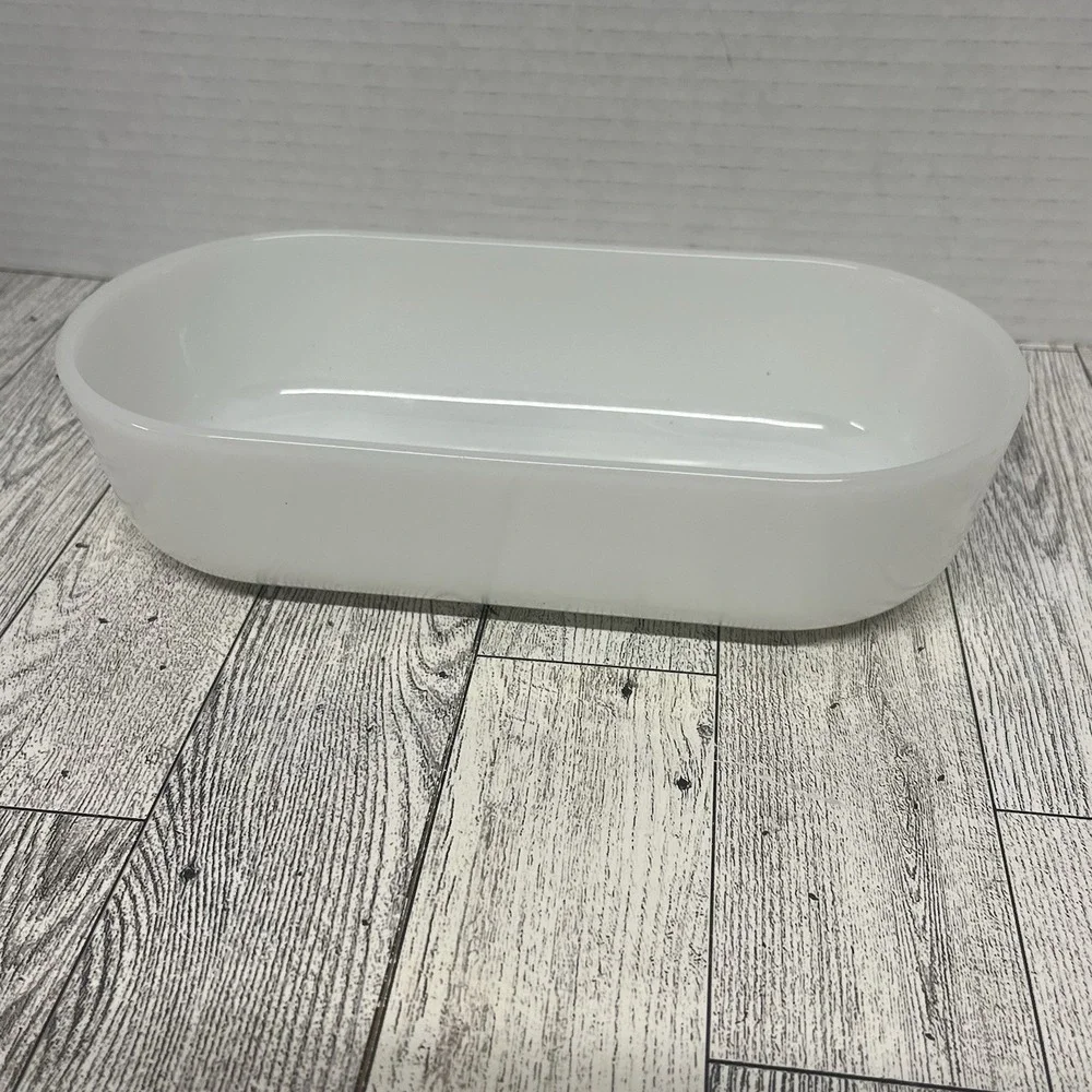 Vintage‎ Fire King White Milk Glass Refrigerator Dish 17 Oval Deep Oblong Baker
