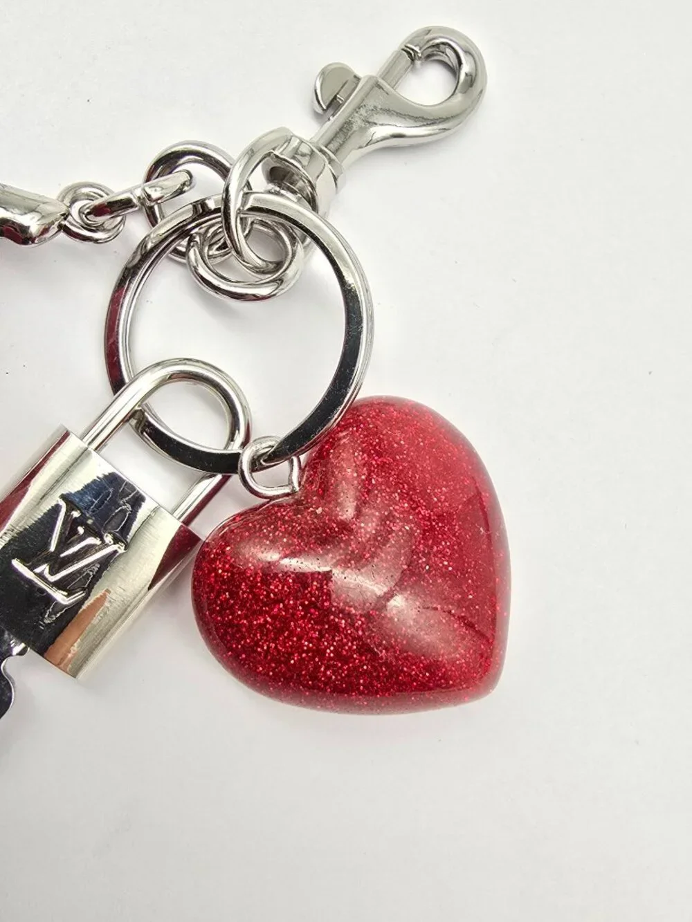 Authentic Louis Vuitton Silver Padlock with Unbranded Red Cherry Charm
