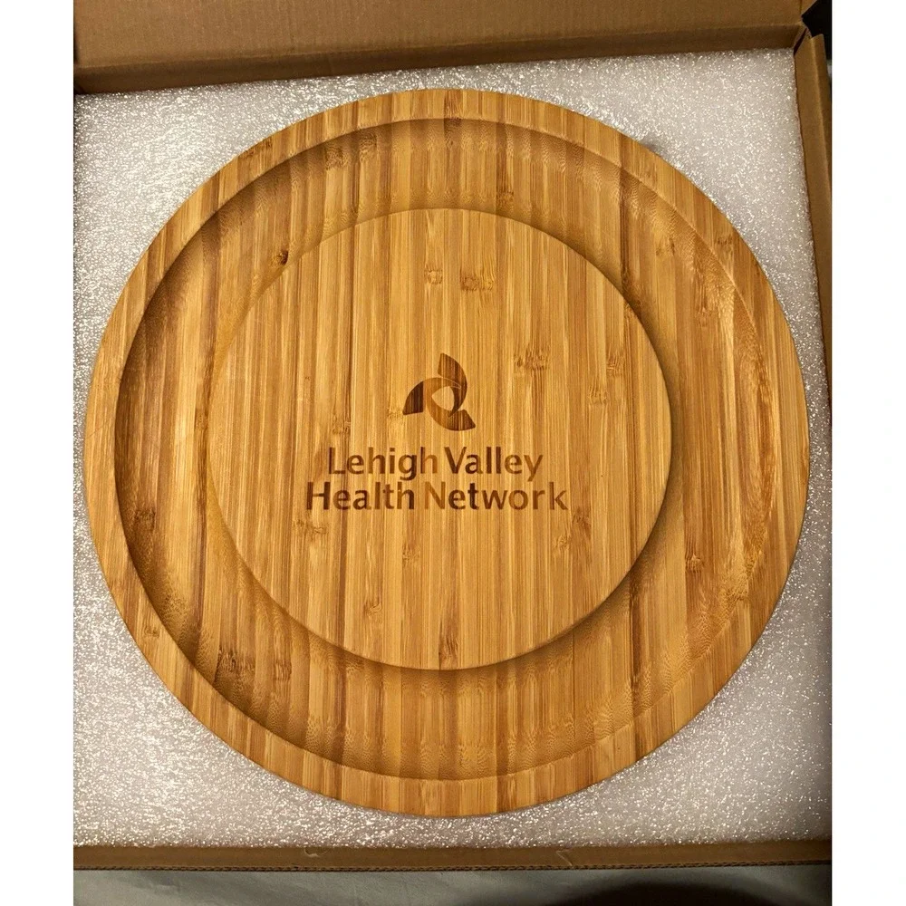 Lehigh Valley Health Network Bamboo Round Cheese Board Tray Set 14in