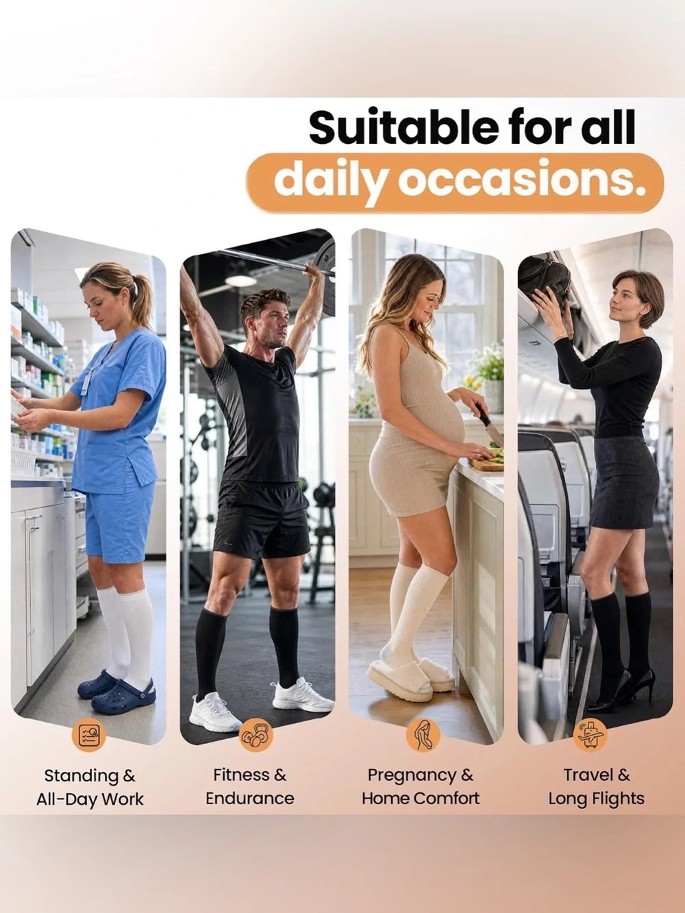 Breathable Compression Socks for Women and Men,15-20 mmHg,2 Pairs L/XL