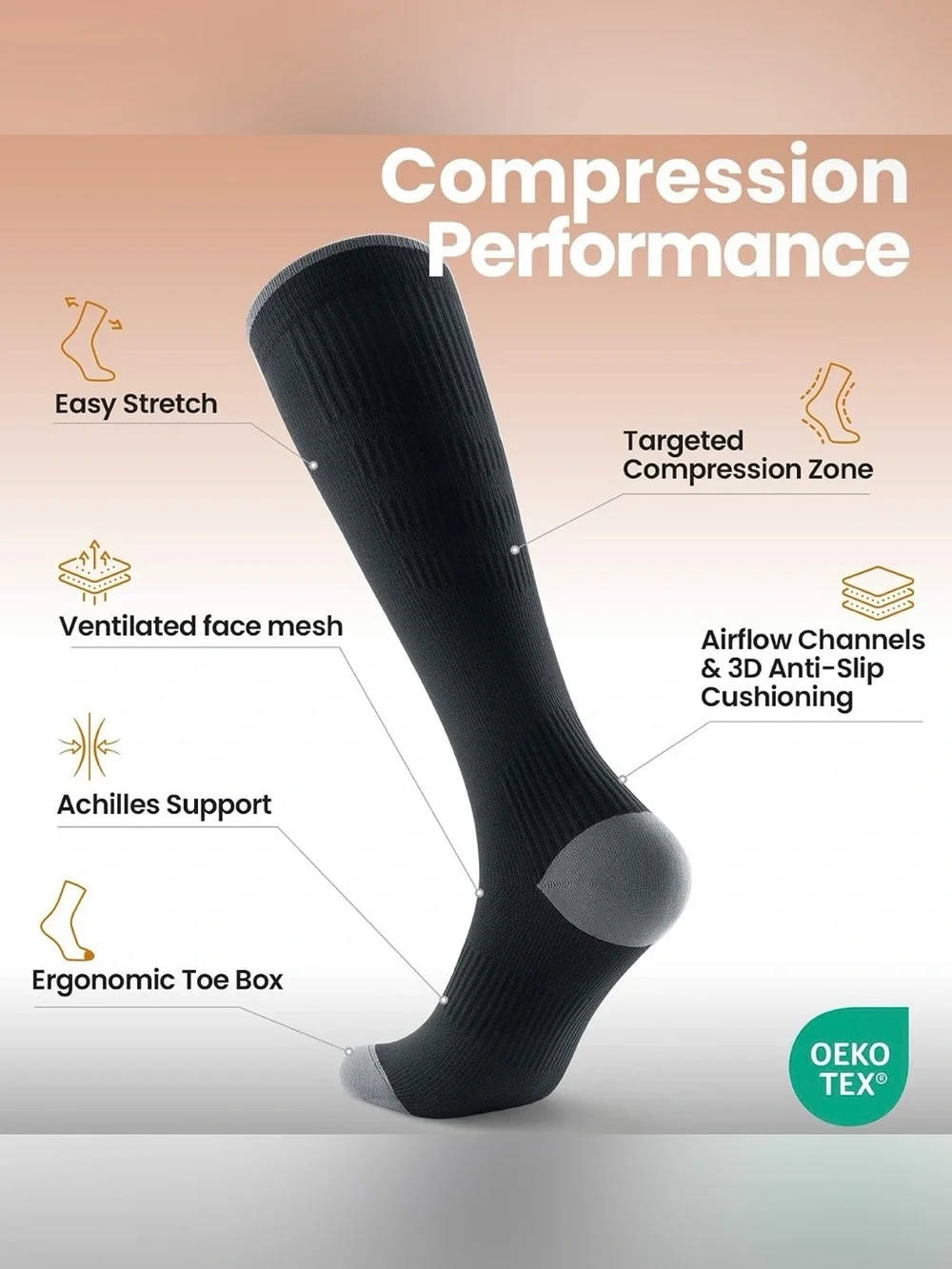 Breathable Compression Socks for Women and Men,15-20 mmHg,2 Pairs L/XL