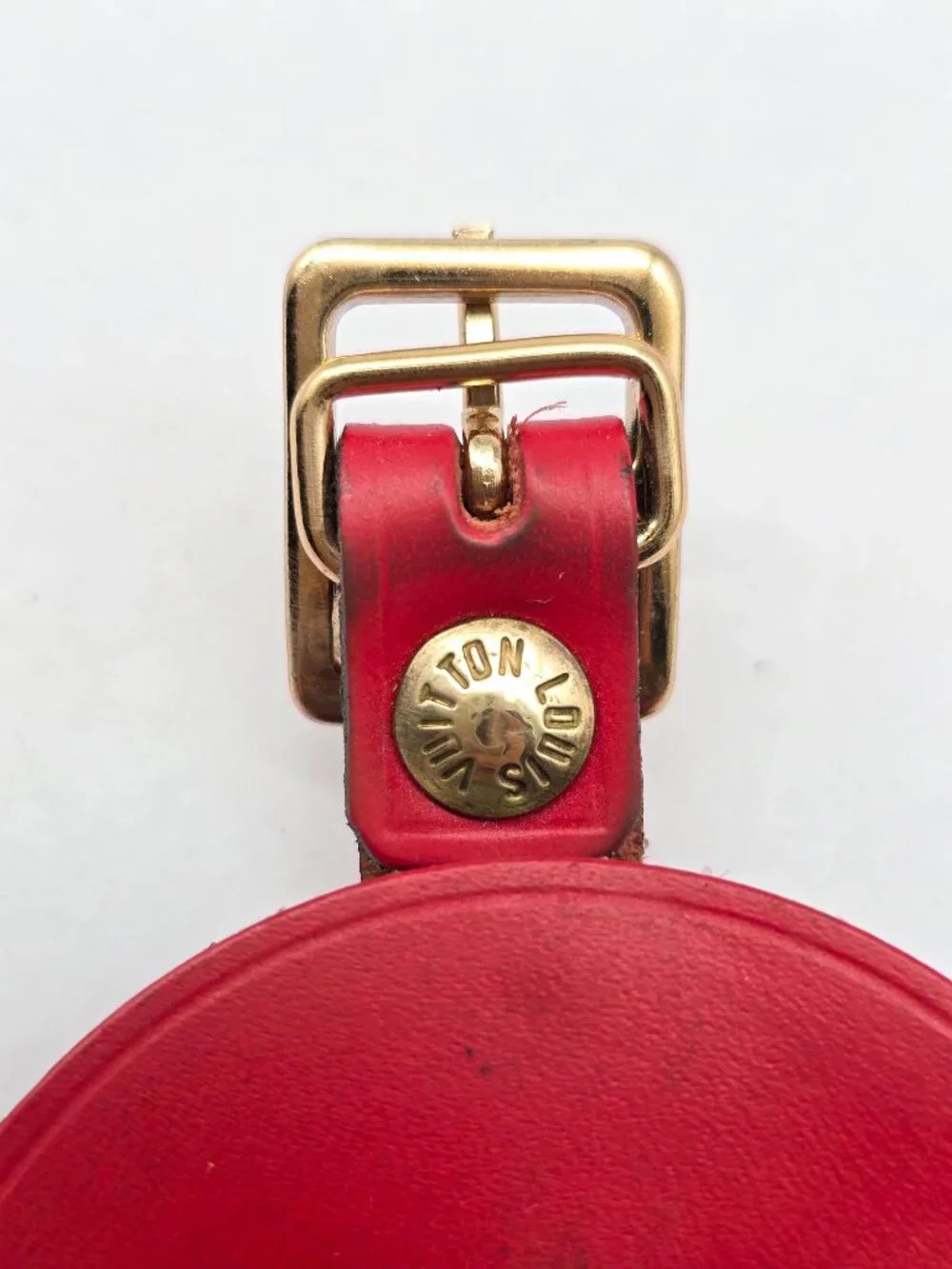 Authentic Louis Vuitton Red Leather Luggage Tag