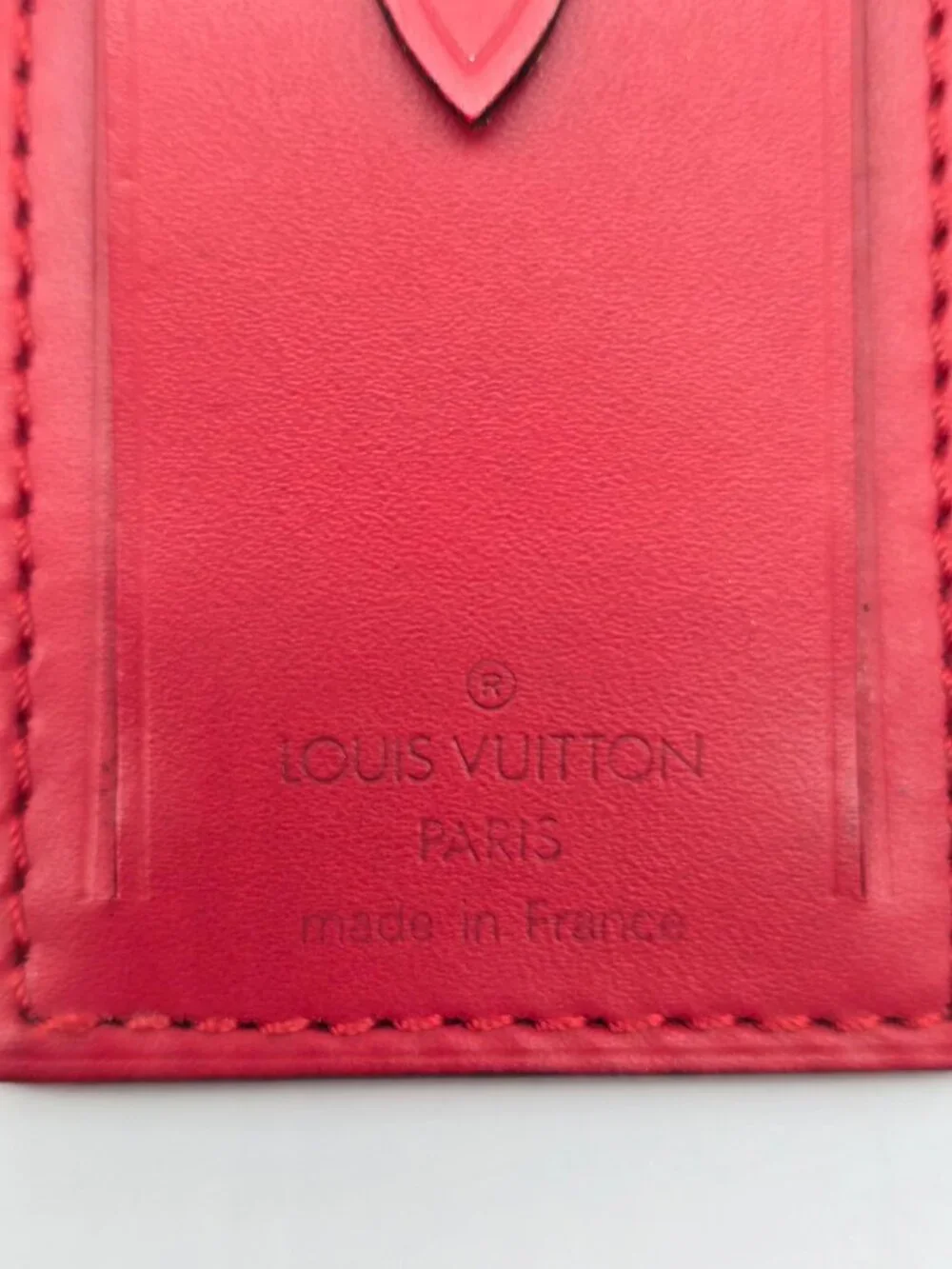 Authentic Louis Vuitton Red Leather Luggage Tag