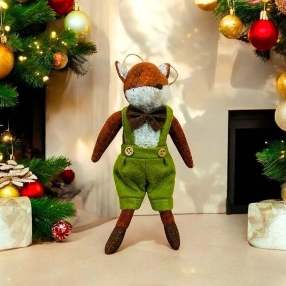Handmade Felted Fox Gentleman Christmas Ornament 8