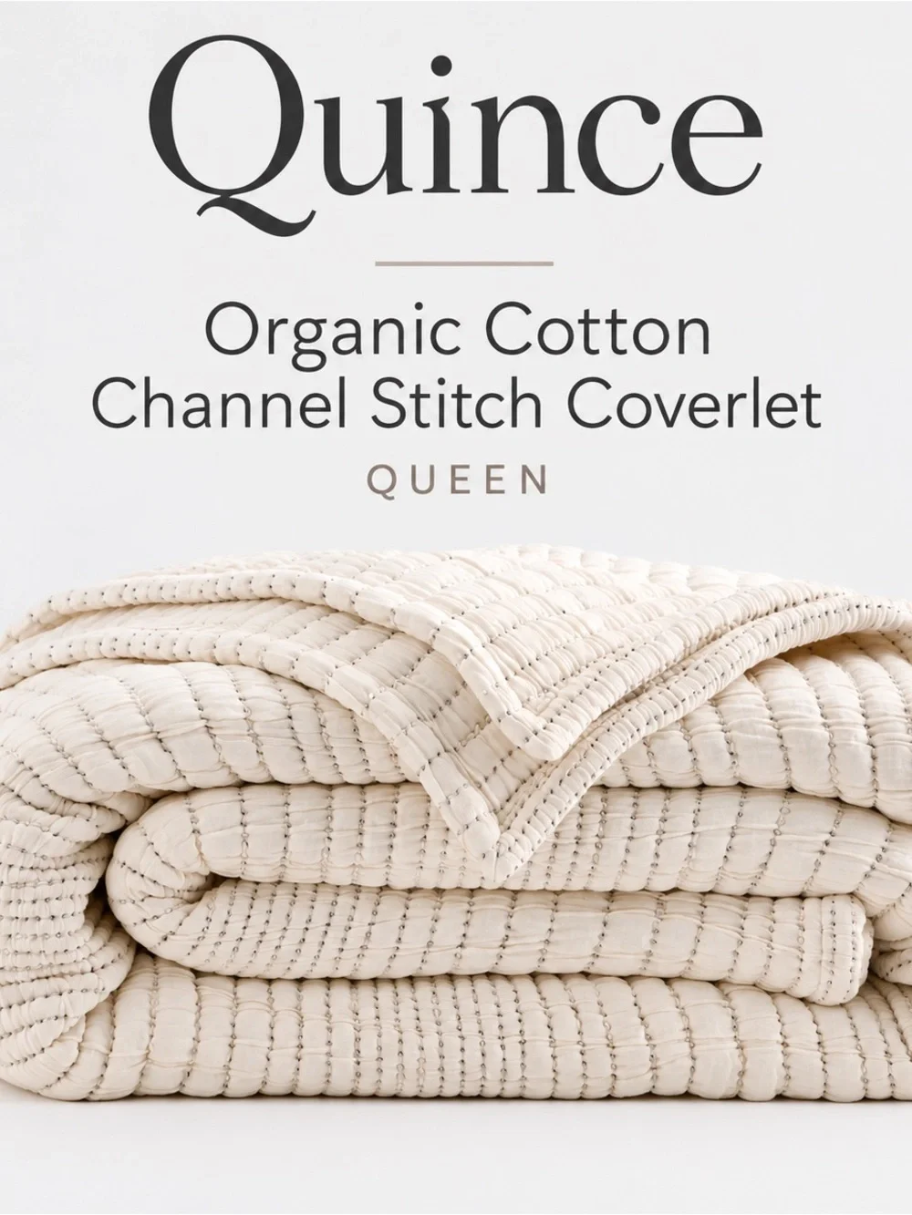 Quince Organic Cotton Channel Stitch Coverlet Queen Ivory NWT