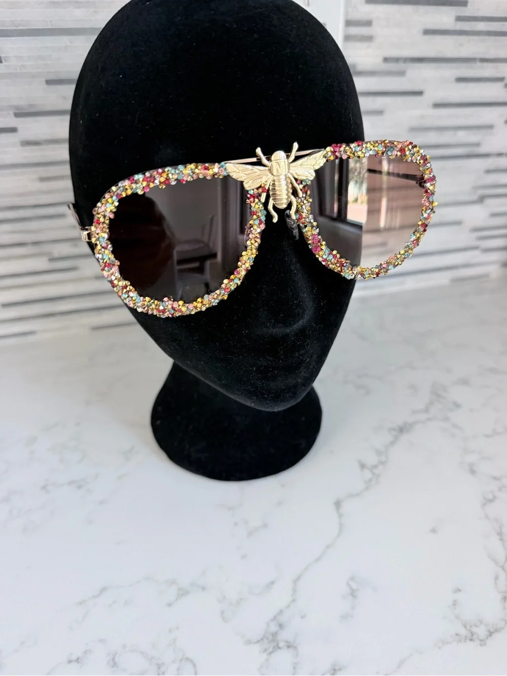 Embellished Gold Bee Multicolor Sunglasses - Women Accessories