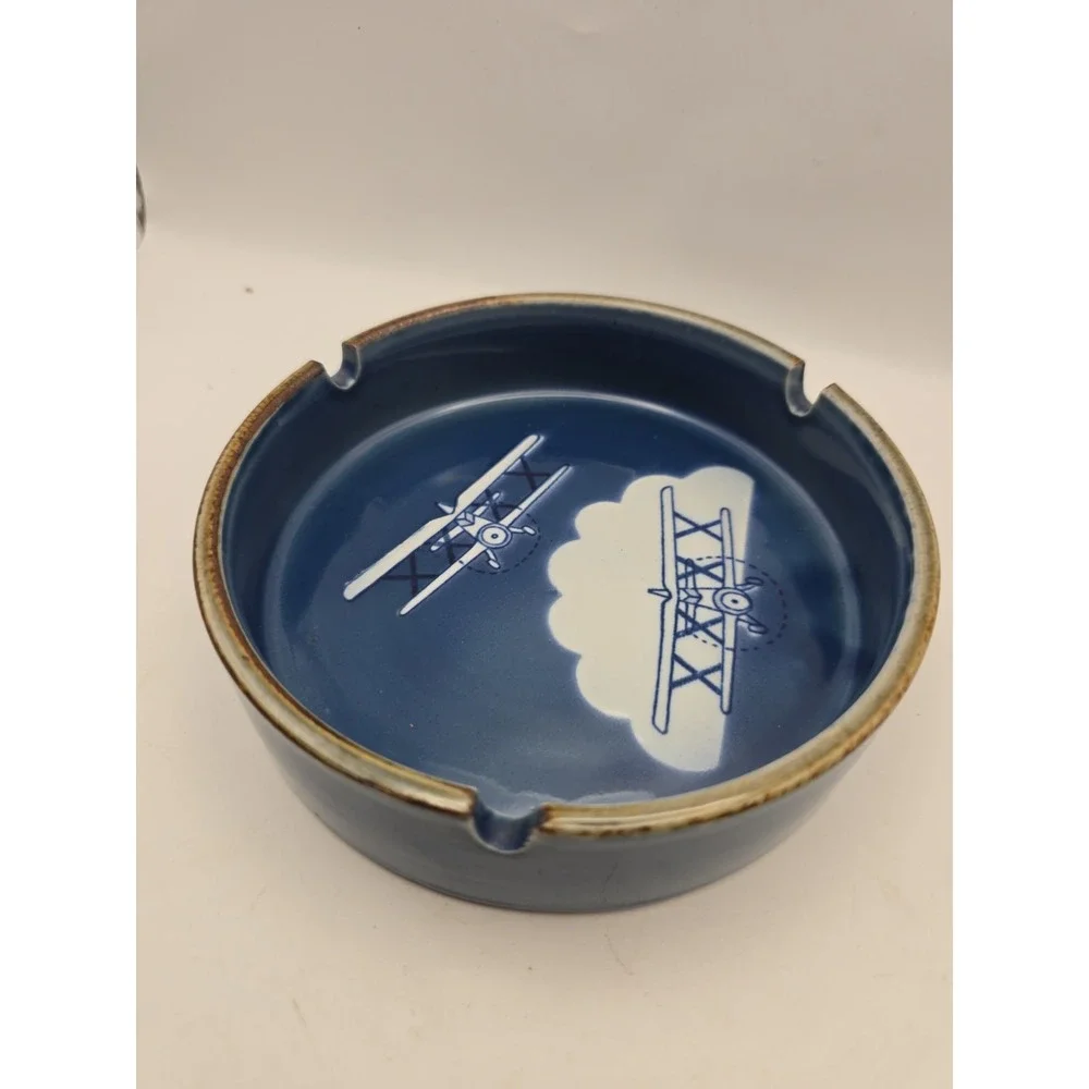 Otagari Japan Ashtray Speckled Ceramic Biplane ~5