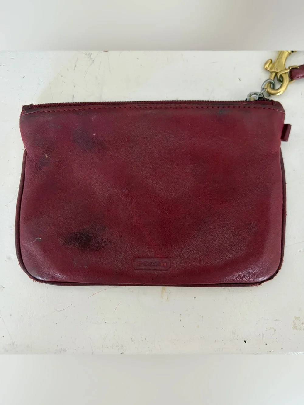 Coach Leather Wristlet - Dark Red