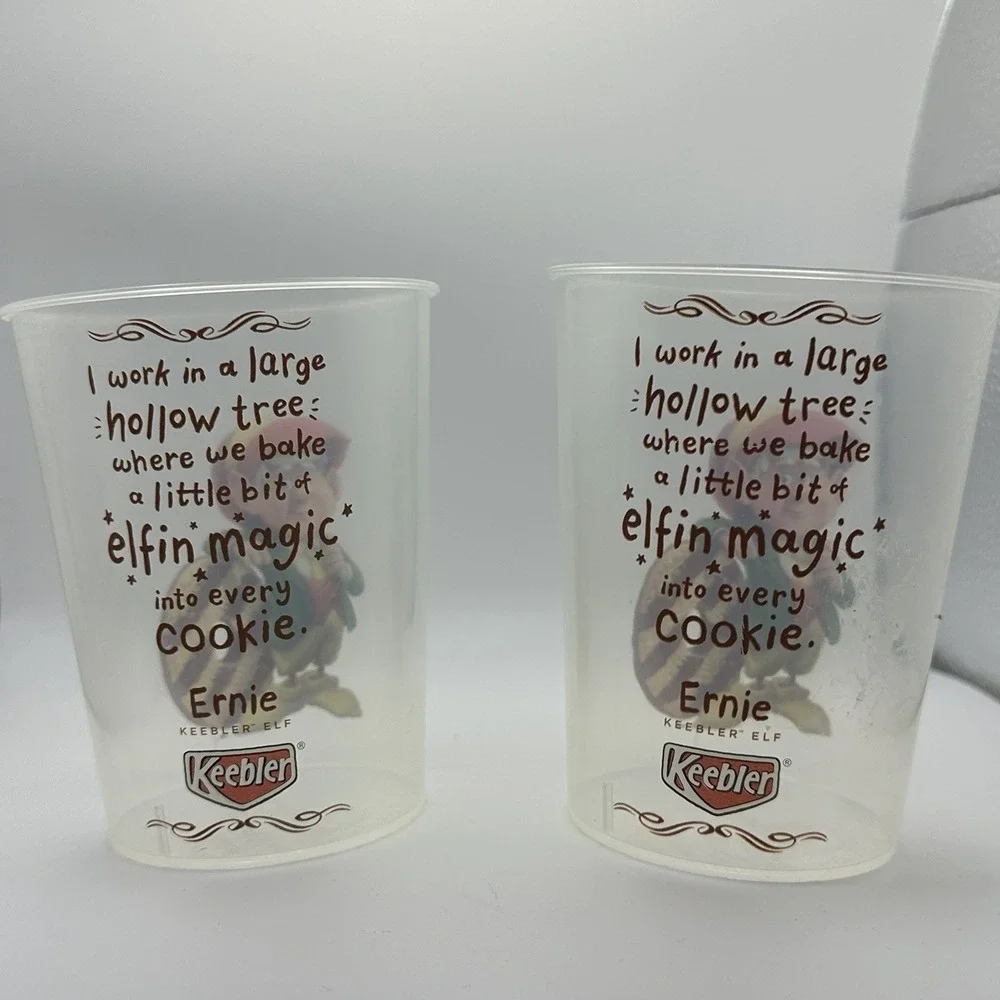 Vintage Keebler‎ Elf Ernie Plastic Cups Lot of 2 | Hollow Tree Elfin Magic | 90s