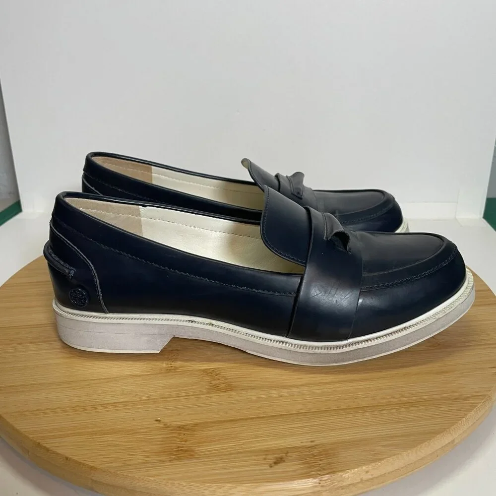 Tory Burch Sport Women 6 Navy Blue Leather Loafer Golf Tee Pocket Preppy