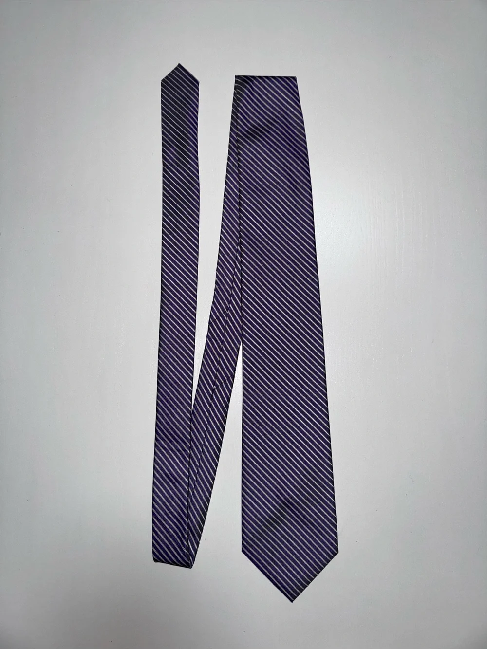 Calvin Klein silk Purple and White Diagonal Stripe Tie