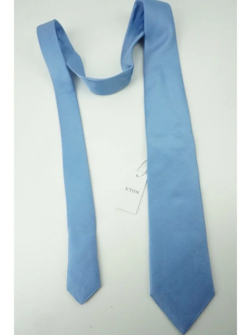Eton Sky Blue Woven Basketweave 100% Silk Tie Brand New With Tags