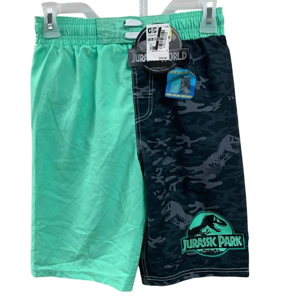 New Jurassic Park Boys Small Webbed Lining UPF 50+ Water Change Swimming Trunks