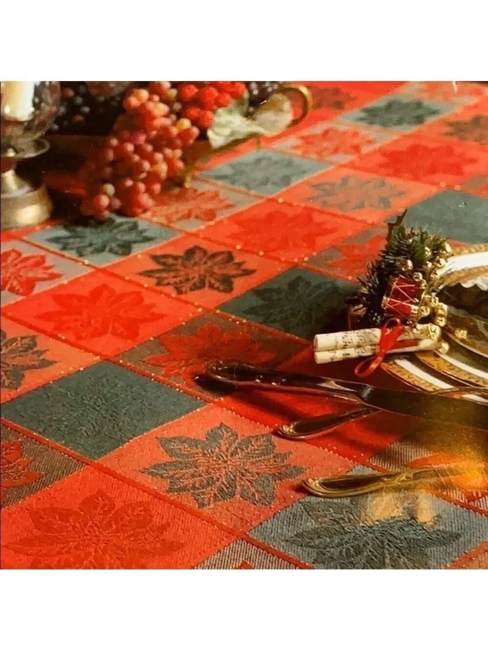 Poinsettia Plaid Tablecloth Red Green Floral Buffalo Check