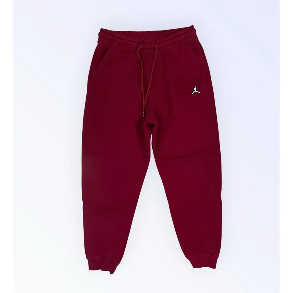 Jordan‎ Pants Essentials Fleece Mens MEDIUM Red Cotton Blend Joggers DQ7340-687