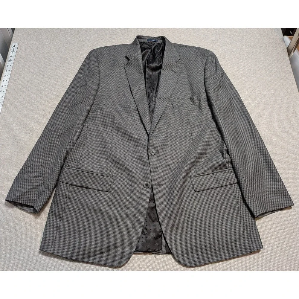 Turnbury Men's Blazer 46L Gray Houndstooth Wool Stretch Sport Coat Suit Jacket