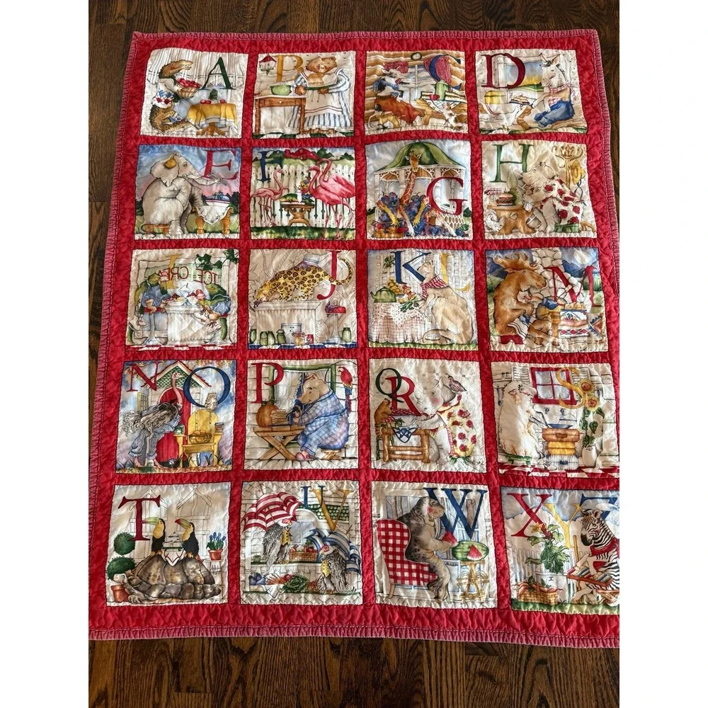 Child's quilt. Hungry animals alphabet