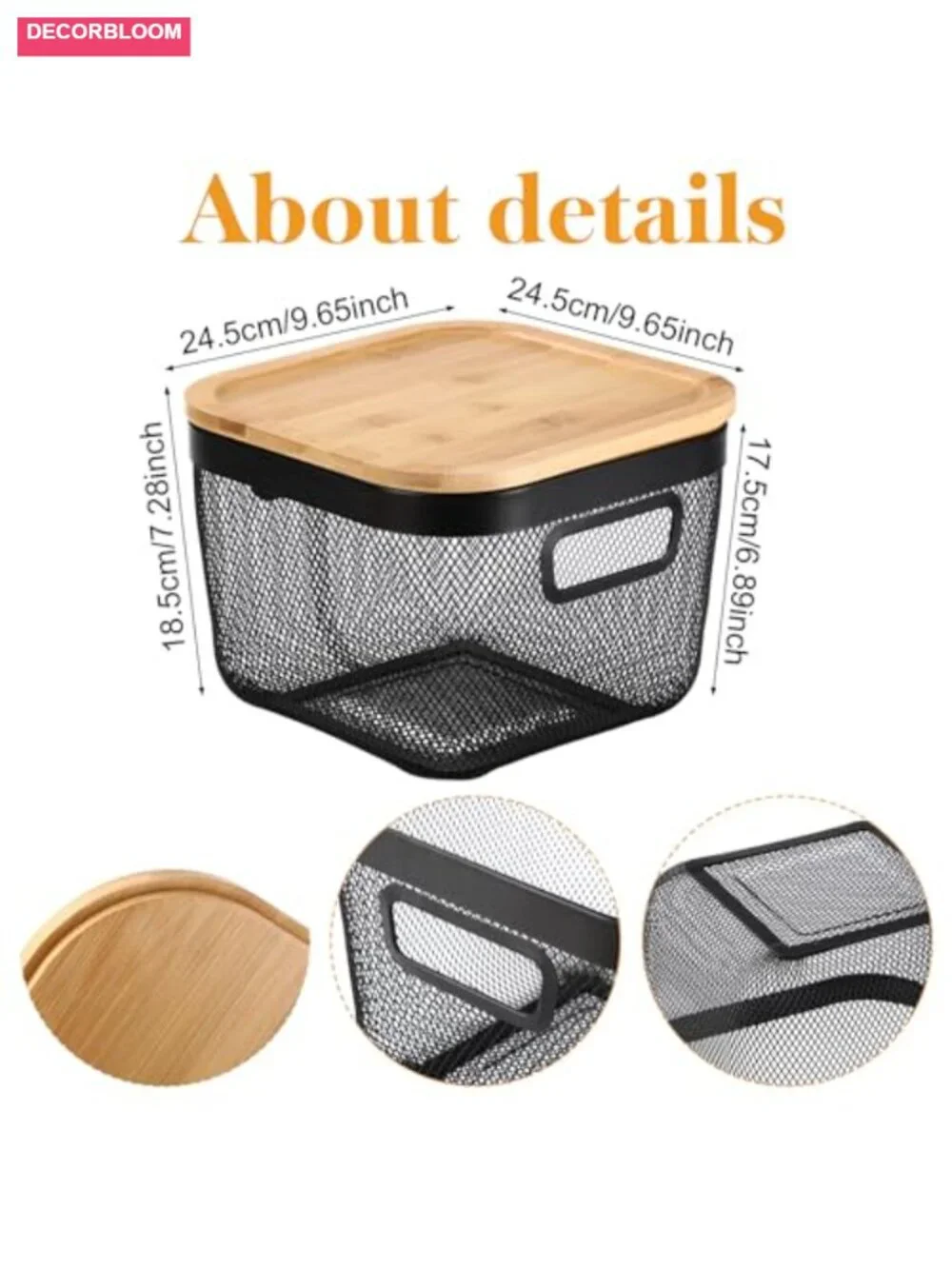 4 Pack Wire Baskets with Bamboo Lids Stackable Metal Storage Bins