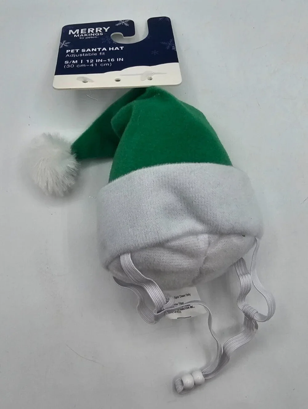 Merry Makings green and white pet Santa hat with an adjustable strap Dog Costume