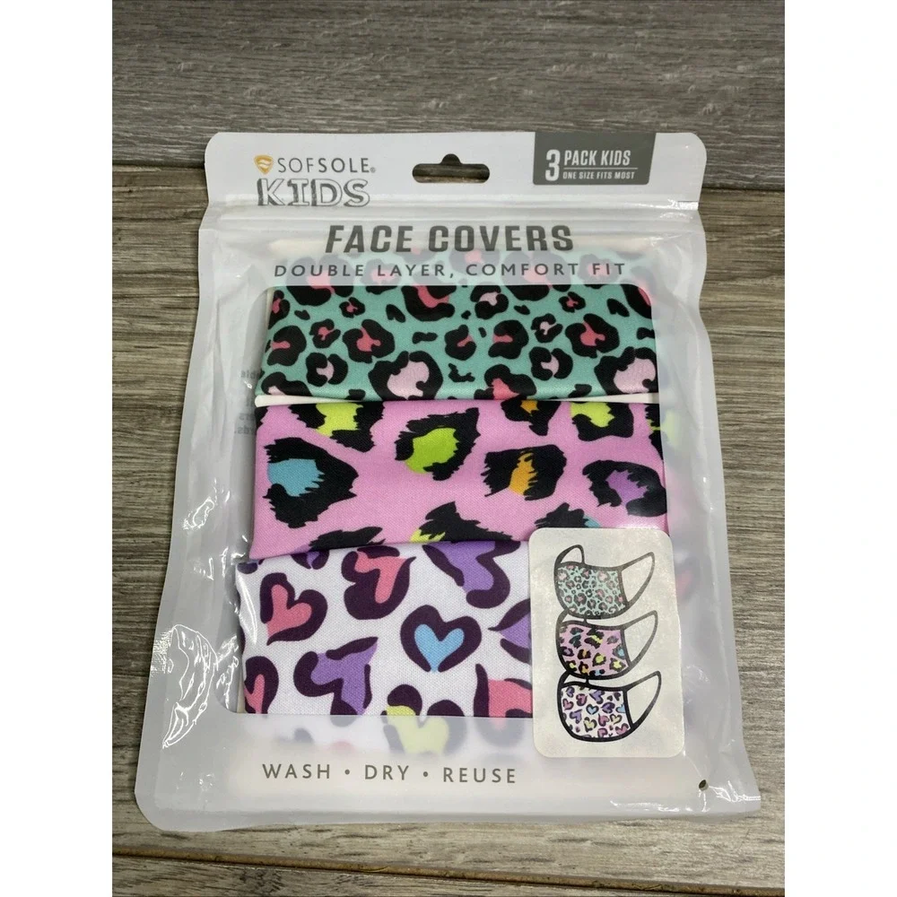 Sof Sole 3 Pack Face Cover Mask‎ Kids Size Reusable/washable New Sealed