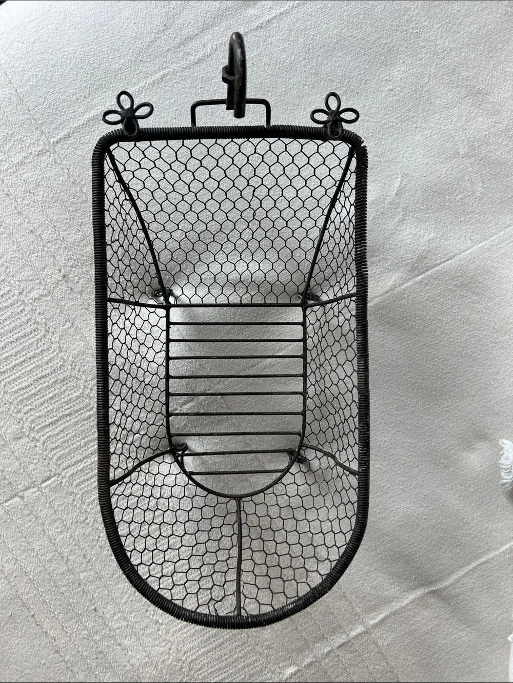 Vintage, French Country style Black Wire Mesh Bathtub Decorative Basket