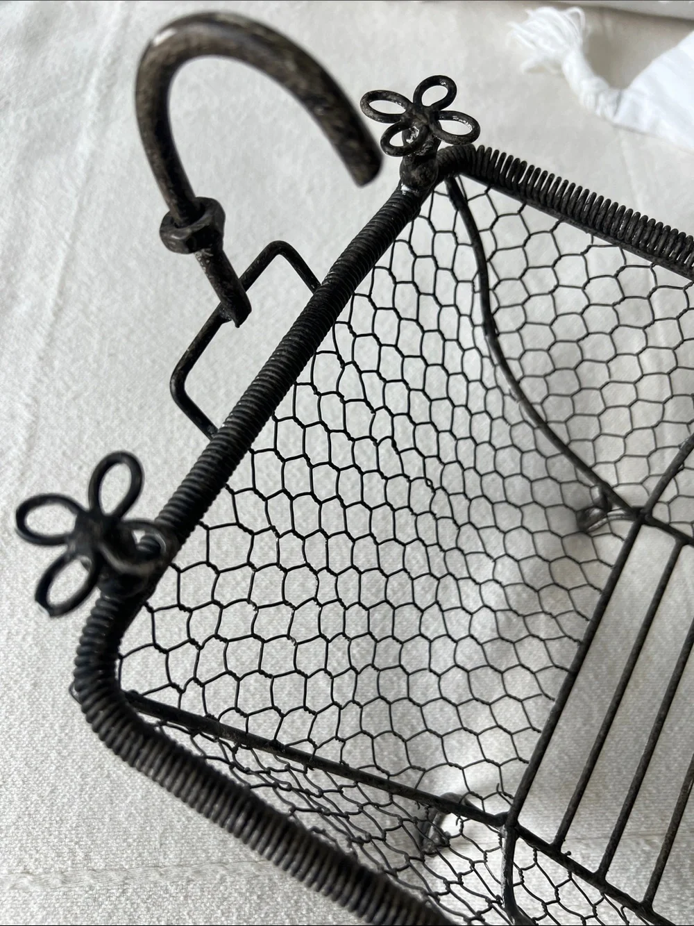 Vintage, French Country style Black Wire Mesh Bathtub Decorative Basket