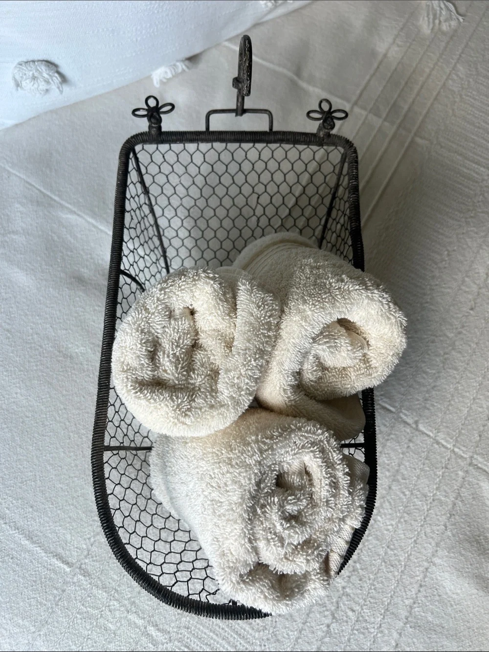 Vintage, French Country style Black Wire Mesh Bathtub Decorative Basket