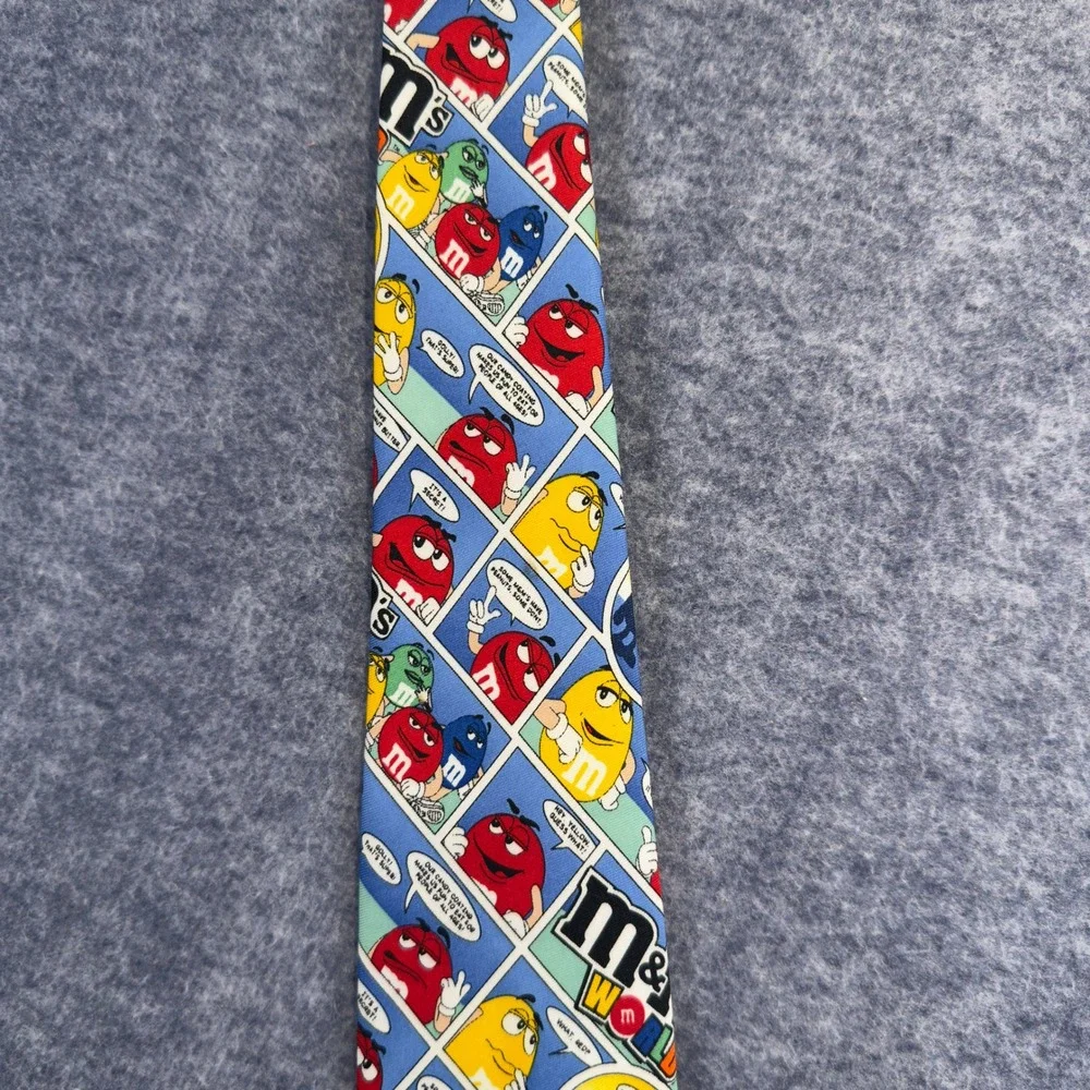 M&M Mens Tie World Comic Strip Character Red Yellow Blue Novelty Necktie