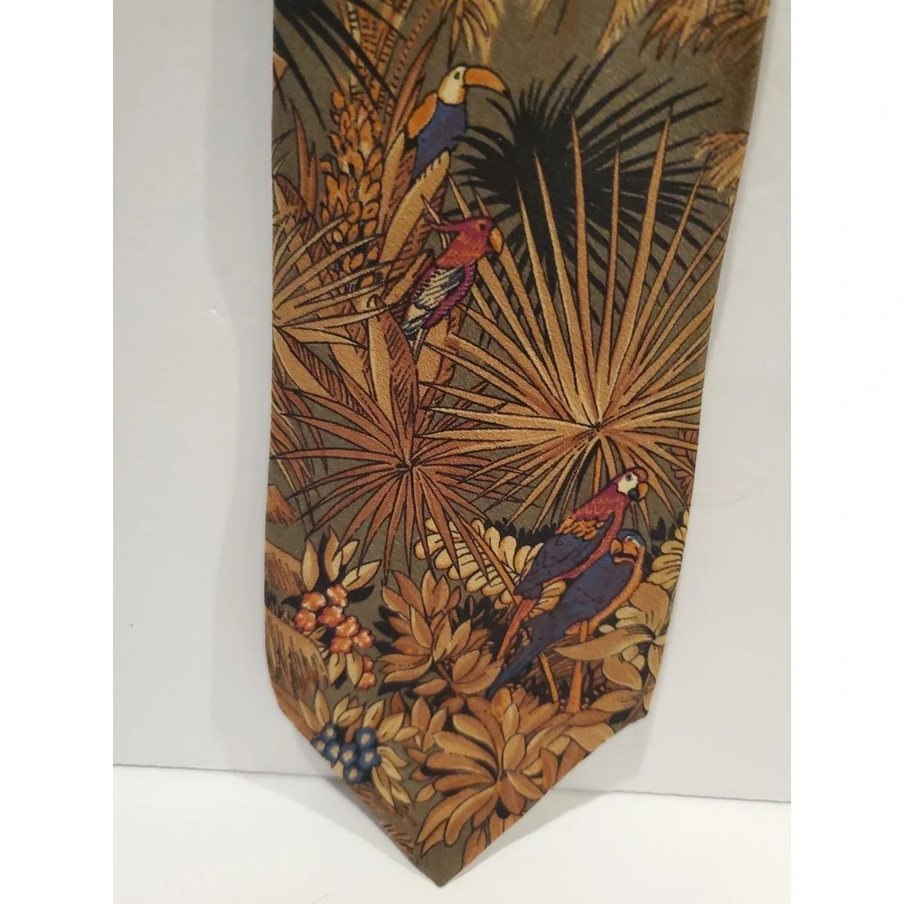 Vintage Silk Necktie Tropical Bird Print - Retro Design Studios - Slight Damage