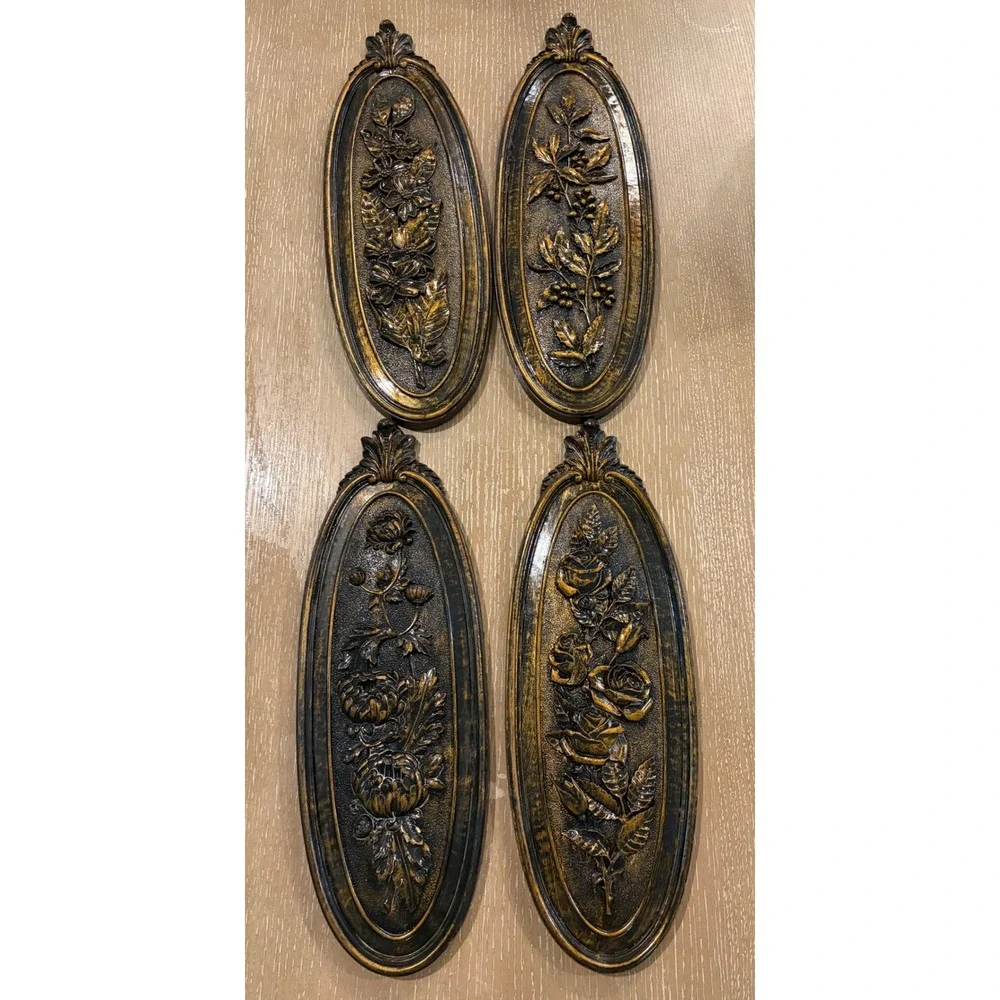 Vintage 1974 Syroco Dart Ind Homco Floral Wall Hanging Plaque Set 7313-7316 MCM