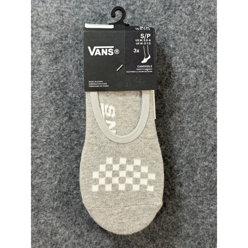 Vans Off The Wall Canoodle Socks Womens S/P Grey NWT Checkerboard No Show 3-Pack