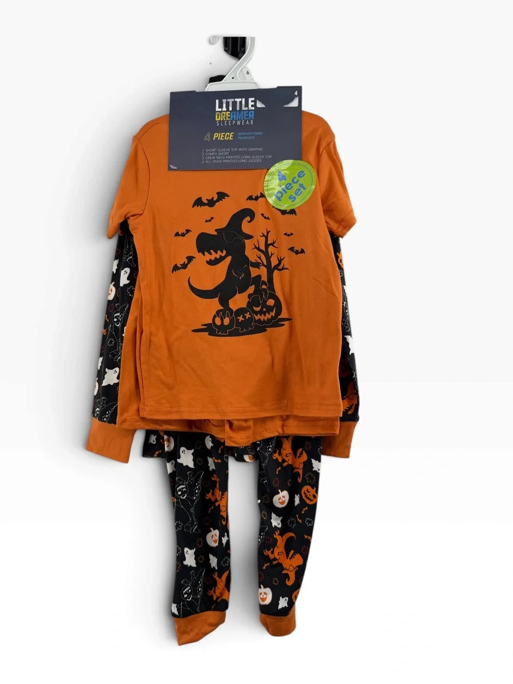 2 sets Orange & Black Halloween Dino Pajama Set for Kids