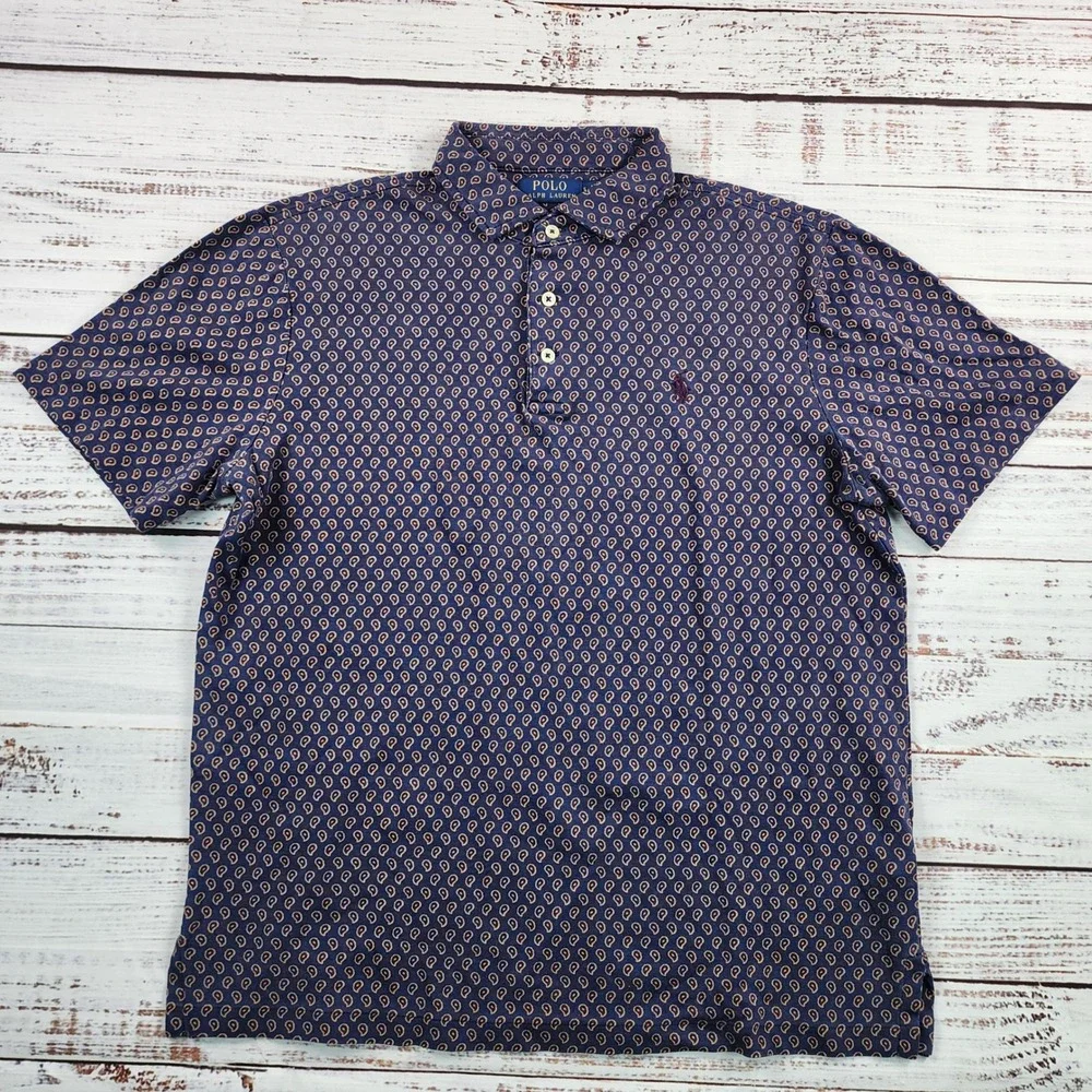 Polo Ralph Lauren Classic Fit Soft Cotton Polo Mens S Navy Paisley Foulard