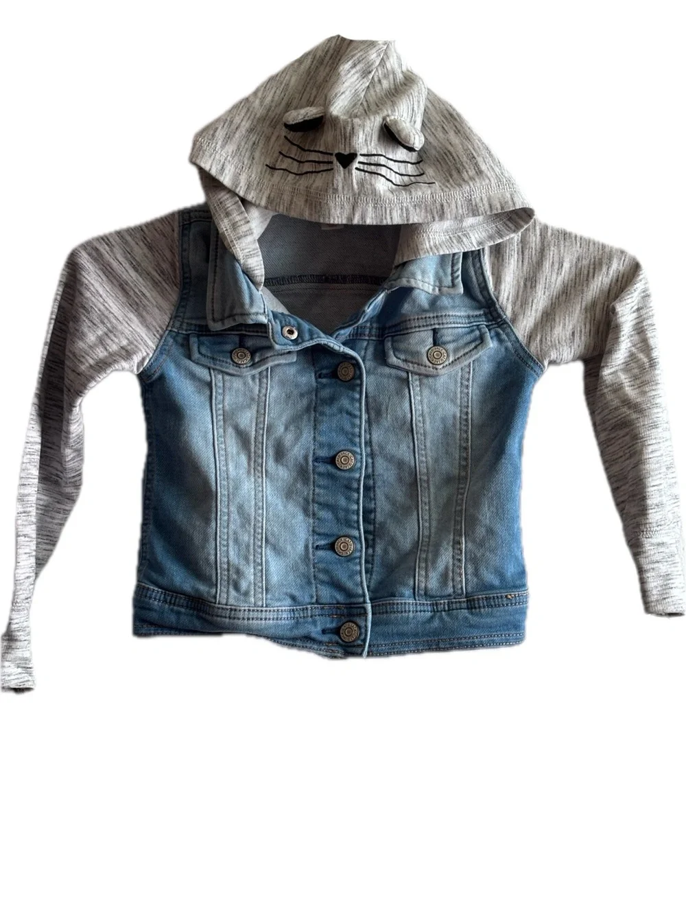 Cat & Jack Light Blue Denim Jacket with Grey Hood and Sleeves
