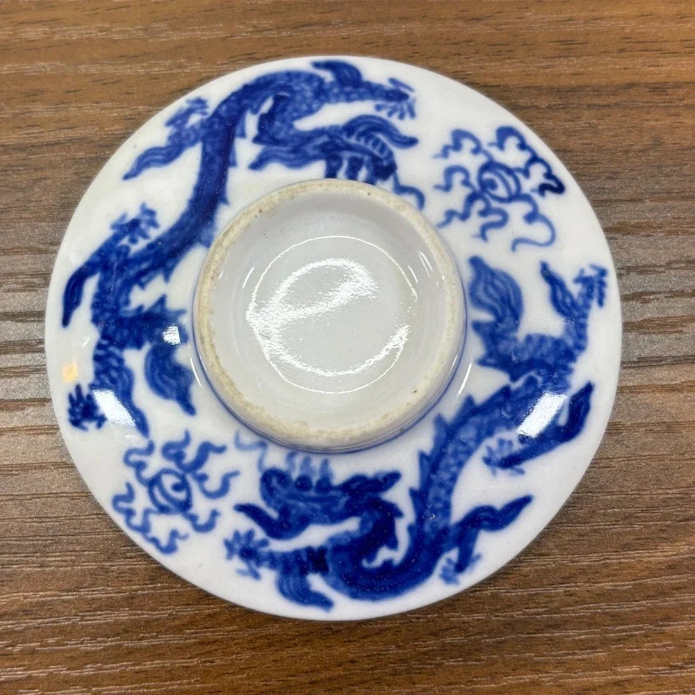 Vintage Chinese Blue Porcelain Dragon Bowl Cobalt Blue with‎ Base 3.5
